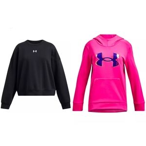 Under Armour NWT Neon Pink Hoodie and Black Crewneck Set Lot Girls Size Large